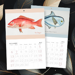 Vintage Vissen Kunst Elk Jaar Kalender