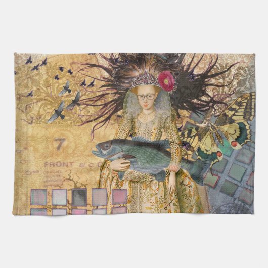 Vintage Vissen Vrouw Gothic Klassieker Theedoek (Horizontaal)