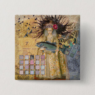 Vintage Vissen Vrouw Gothisch Klassiek Vierkante Button 5,1 Cm