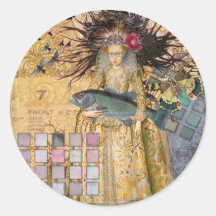 Vintage Vissen Vrouw Gotische Klassieker Ronde Sticker
