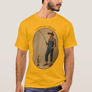 Vintage visser met een takkenhengel en vis URM T-shirt