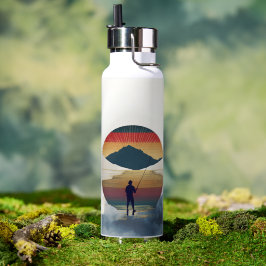 Vintage Visser Vader Retro Zonsondergang Visser Pa Waterfles