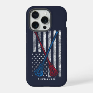 Vintage Vlag en Lacrosse Slaghouten Sport iPhone 15 Pro Case