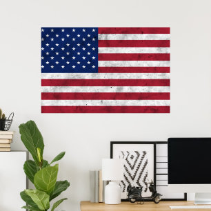 Vintage vlag van de VS rood wit blauw Amerika patr Poster