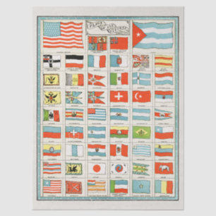 Vintage Vlaggen van Alle Landen Educatieve Poster Tissuepapier