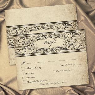 Vintage vleermuis tot de dood zwart perkament brui RSVP kaartje