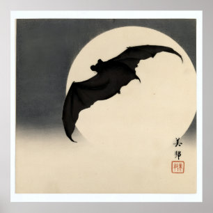 Vintage Vleermuis voor de Maan door Biho Takashi Poster