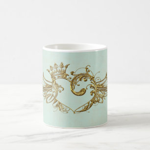 Vintage Vleugelhart Aqua Crème Koffiemok