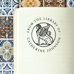 Vintage Vleugelige Leeuwin Vrouw Aangepaste Biblio Rubberstempel