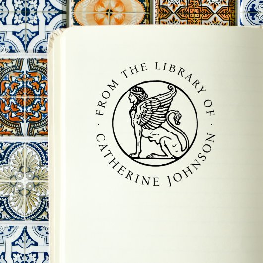 Vintage Vleugelige Leeuwin Vrouw Aangepaste Biblio Rubberstempel