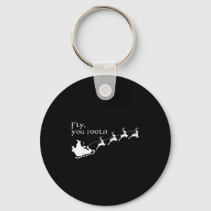 Vintage Vlieg Jullie Dwazen Tovenaar Kerstman Sled Sleutelhanger