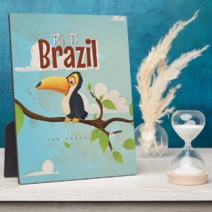 Vintage vlieg naar Brazilië Toekan Reisposter Fotoplaat