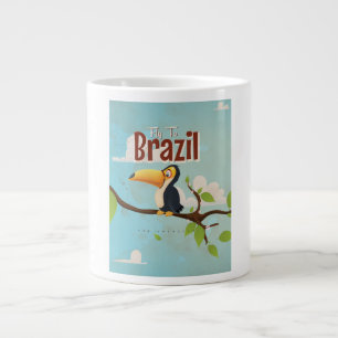 Vintage vlieg naar Brazilië Toekan Reisposter Grote Koffiekop