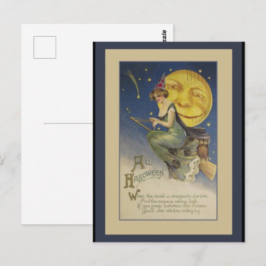 Vintage vliegende heks Halloween Briefkaart (Voorkant / Achterkant)