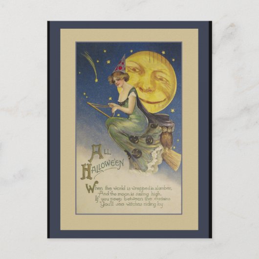 Vintage vliegende heks Halloween Briefkaart (Voorkant)