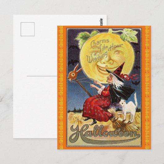 Vintage vliegende heks Halloween Briefkaart (Voorkant / Achterkant)