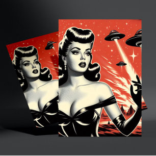 Vintage Vliegende Schotels Pin-up Briefkaart