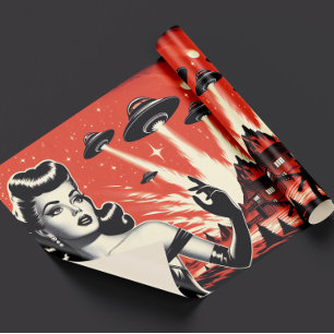 Vintage Vliegende Schotels Pin-up Cadeaupapier