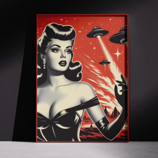 Vintage Vliegende Schotels Pin-up Poster