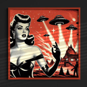 Vintage Vliegende Schotels Pin-up Poster