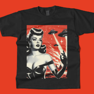 Vintage Vliegende Schotels Pin-up T-shirt