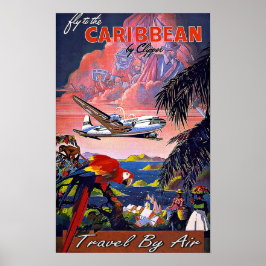 Vintage vliegt door de lucht naar het Caribisch ge Poster