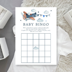 Vintage Vliegtuig Aquarel Baby Bingo Uitnodiging