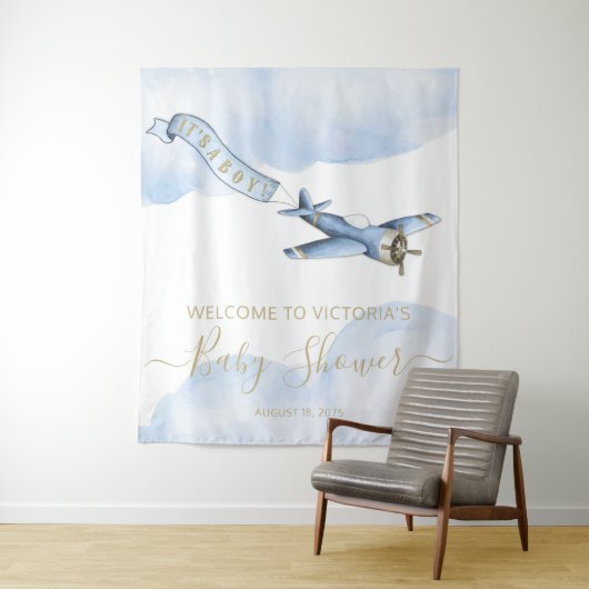Vintage Vliegtuig Baby Shower Achtergrond Wandkleed (In situ)