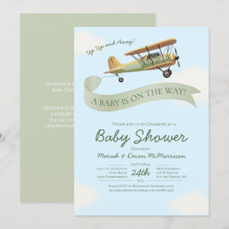 Vintage vliegtuig babyshower uitnodiging