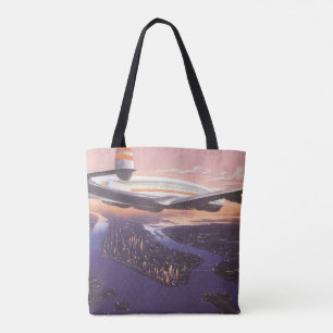 Vintage vliegtuig boven Hudsonrivier, New York Cit Tote Bag