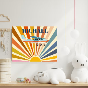 Vintage Vliegtuig Cessna Retro Zonsondergang Custo Poster