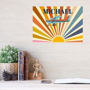 Vintage Vliegtuig Cessna Retro Zonsondergang Custo Poster