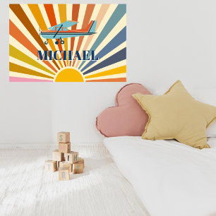 Vintage Vliegtuig Cessna Retro Zonsondergang Custo Poster