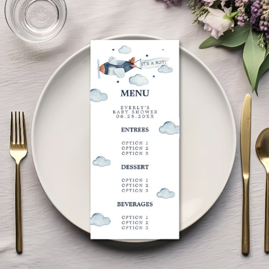 Vintage Vliegtuig Het Is Een Jongen Baby Shower Me Menu