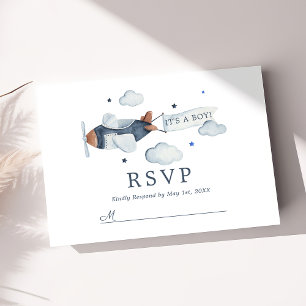 Vintage Vliegtuig Het Is Een Jongen Baby Shower RS RSVP Kaartje