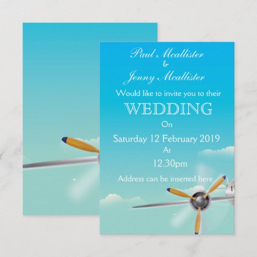 Vintage vliegtuig huwelijksuitnodiging kaart (Voorkant / Achterkant)