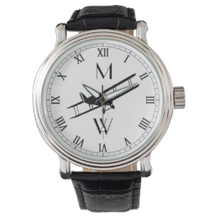 Vintage Vliegtuig met monogram Horloge