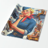 Vintage vliegtuig pin-up cadeaupapier (Uitgerold)