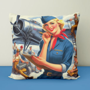 Vintage Vliegtuig Pin-up Kussen