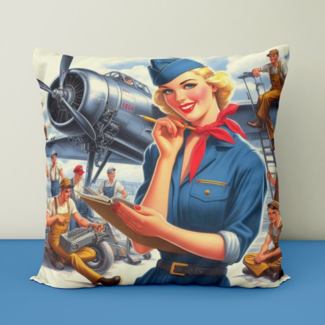 Vintage Vliegtuig Pin-up Kussen (Creator heeft geüpload)