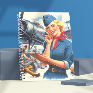 Vintage vliegtuig pin-up notitieboek