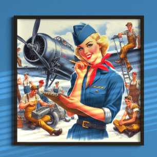 Vintage Vliegtuig Pin-up Poster