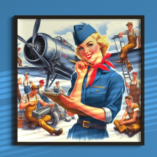 Vintage Vliegtuig Pin-up Poster