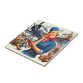 Vintage Vliegtuig Pin-up Tegeltje (Zijkant)