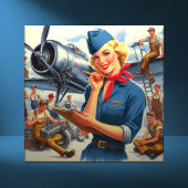 Vintage Vliegtuig Pin-up Tegeltje
