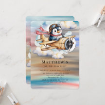 Vintage Vliegtuig Pinguïn Jongen 1e Verjaardagsfee
