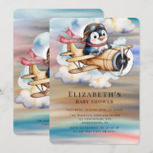 Vintage Vliegtuig Pinguïn Jongen Baby Shower