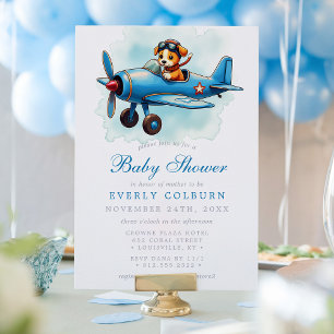 Vintage Vliegtuig Puppy Piloot Jongens Baby Shower Kaart