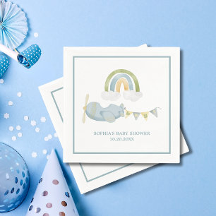 Vintage Vliegtuig Regenboog Wolken Jongen Babyfees Servet