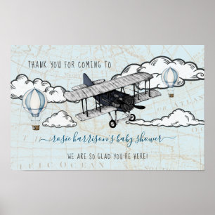 Vintage Vliegtuig   Reis Baby Shower Welkom  Poster